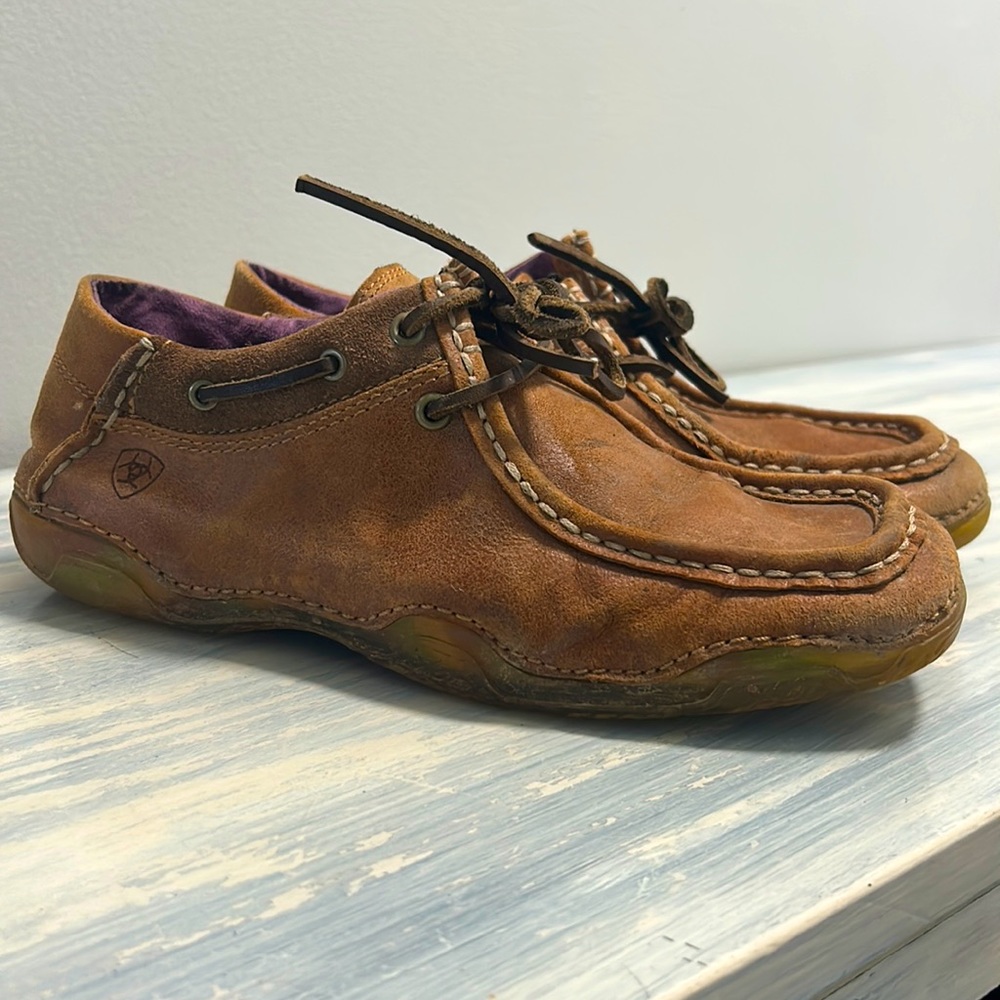 Ariat Women's Rock Springs Brown Moc Square Toe Loafer Shoe Size 7 Leather